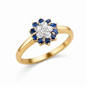 🌸 Vintage Sapphire & Diamond Flower Ring – 10K Gold